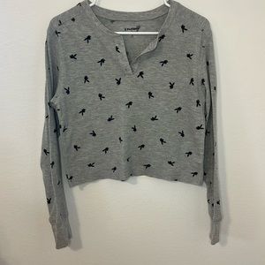 PLAYBOY Grey Waffle Knit Long Sleeve Top